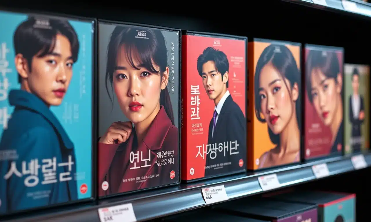 Coleção de DVDs de doramas com design moderno e atraente.