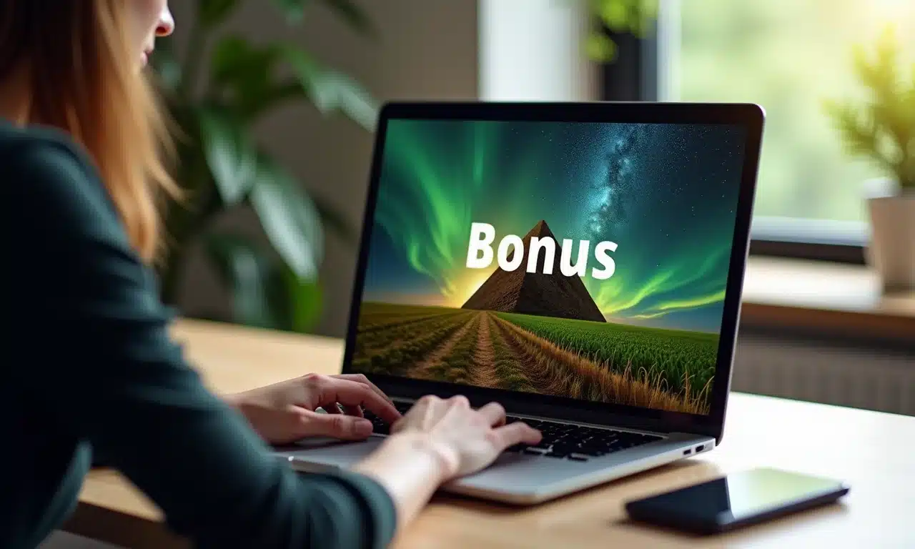Mulher analisando promoção de transferência bonificada de pontos no computador.