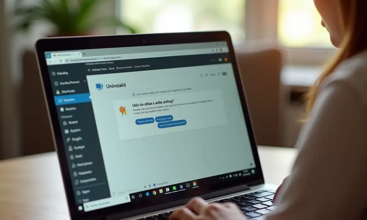 Mulher desinstalando programa em notebook para acelerar o sistema.