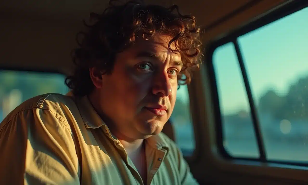 Owen Milgrim (Jonah Hill) em Maniac, cena surreal com vibe retrô anos 80.
