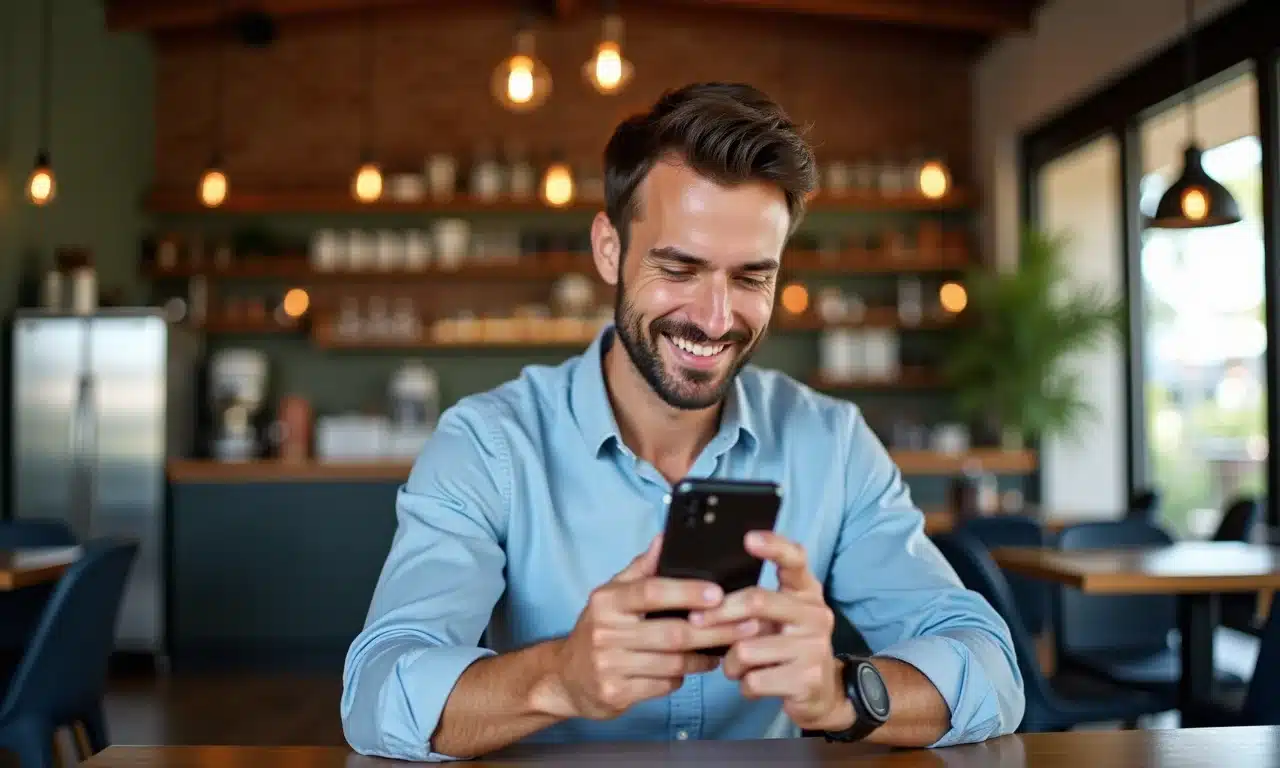 Profissional usando smartphone o dia todo, destacando a bateria duradoura