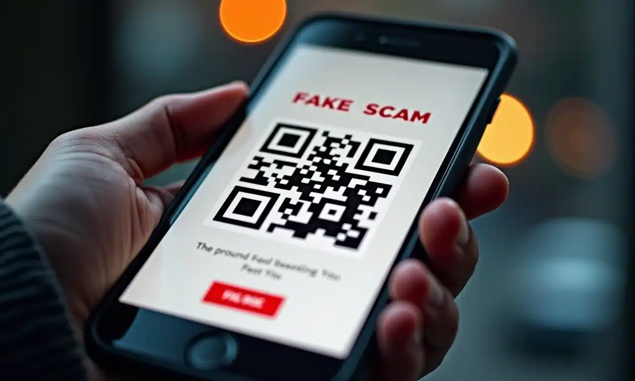 QR Code falso em um smartphone, indicando golpe do PIX.
