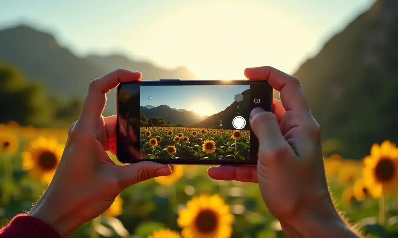 Smartphone acessível capturando foto de paisagem brasileira