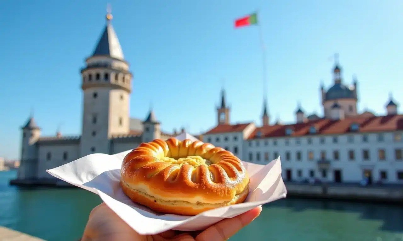Torre de Belém e pastel de nata, símbolos de Belém, Lisboa.